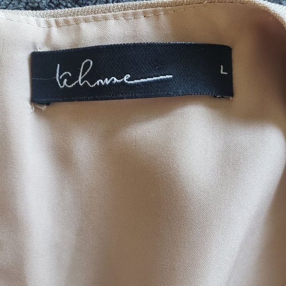 Beige Sleeveless Pleated Fitted Knit Dress Size L - Picture 6 of 9